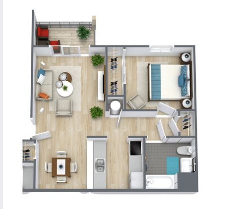 Floor plan for 1 bed, 1 bath, 760 sqft